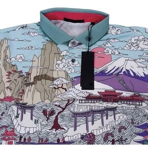Greyson Shirt Mens XL Forbidden City Orient Japan Pagoda Dragons Art